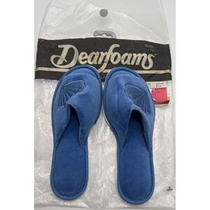 VTG Dearforms Slippers Slides Womens Small 5-6 Blue Sea Shells Grandma Granny